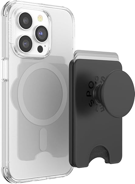 PopSockets Phone Wallet with Expanding Grip and Adapter Ring for MagSafe, Phone Card Holder, Wireless Charging Compatible